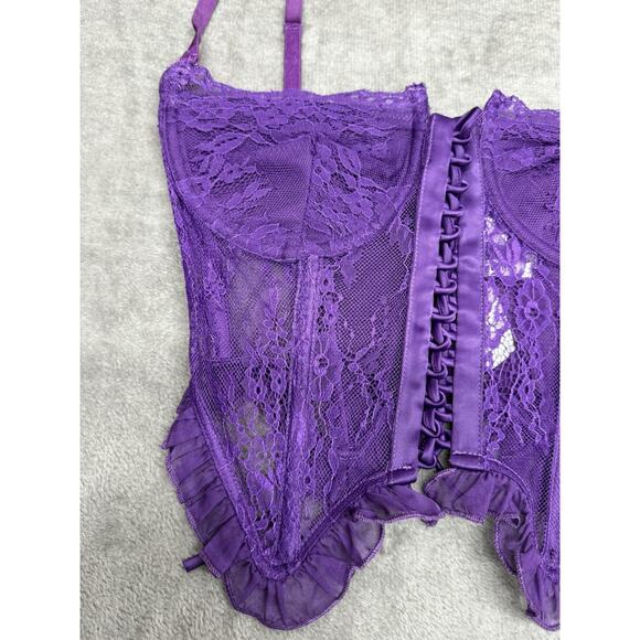 NWT Guizio Aleia Ruffle Lace Corset Top Amethyst Purple Medium Romantic Sheer - Picture 4 of 10